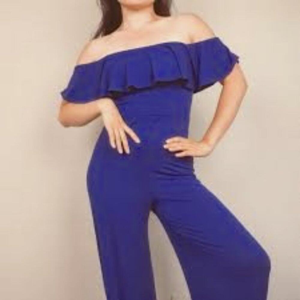 Mikey and Joey Super Chic Blue Jumpsuit EUC